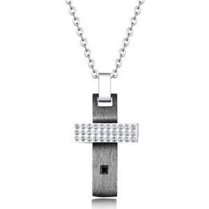 Titanium Stainless Steel Black/Silver Cross Jesus Pendant Necklace 18" Chain